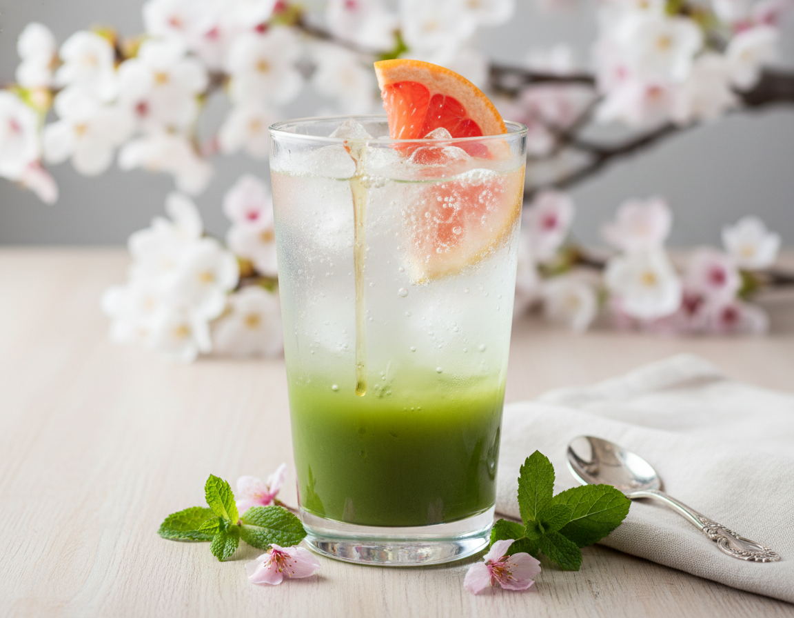 Jarní matcha tonic s grapefruitem a medem