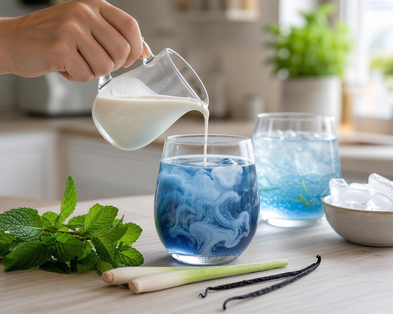 Modrý čaj bez kofeinu: ledový, perlivý i kokosové latte